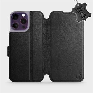 Etui ze skóry naturalnej do Apple iPhone 14 Pro Max - wzór Black Leather