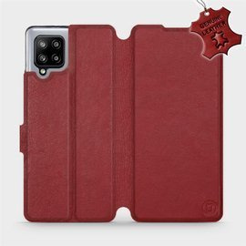 Etui ze skóry naturalnej do Samsung Galaxy A42 - wzór Dark Red Leather
