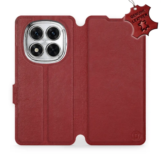 Etui ze skóry naturalnej do Xiaomi Redmi Note 14 Pro 5G - wzór Dark Red Leather