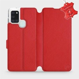 Etui ze skóry naturalnej do Samsung Galaxy A21S - wzór Red Leather