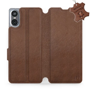 Etui ze skóry naturalnej do Sony Xperia 10 VI - wzór Brown Leather
