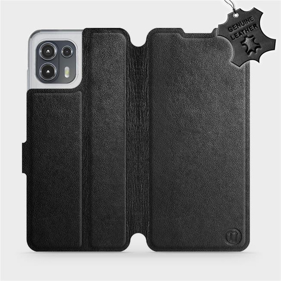 Etui ze skóry naturalnej do Motorola Edge 20 Lite - wzór Black Leather