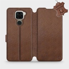 Etui ze skóry naturalnej do Xiaomi Redmi Note 9 - wzór Brown Leather