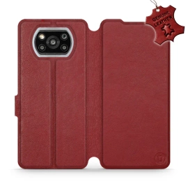 Etui ze skóry naturalnej do Xiaomi POCO X3 NFC - wzór Dark Red Leather