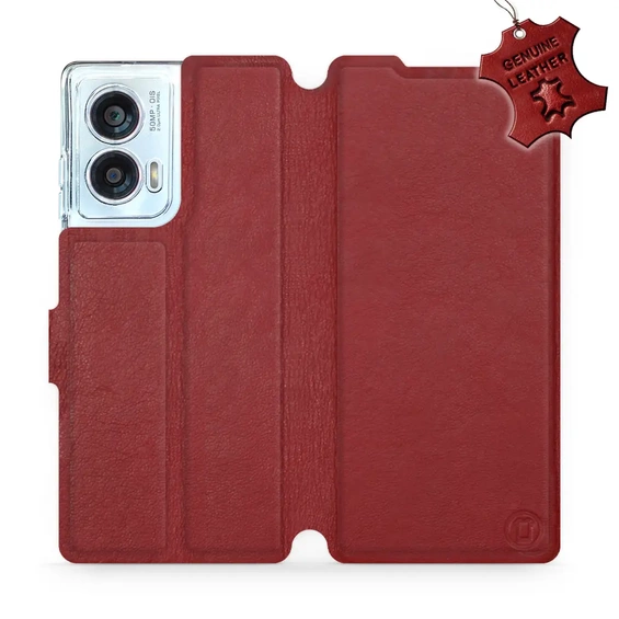 Etui ze skóry naturalnej do Motorola Edge 50 Fusion - wzór Dark Red Leather
