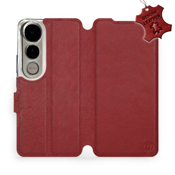Etui ze skóry naturalnej do Vivo V50 Lite - wzór Dark Red Leather