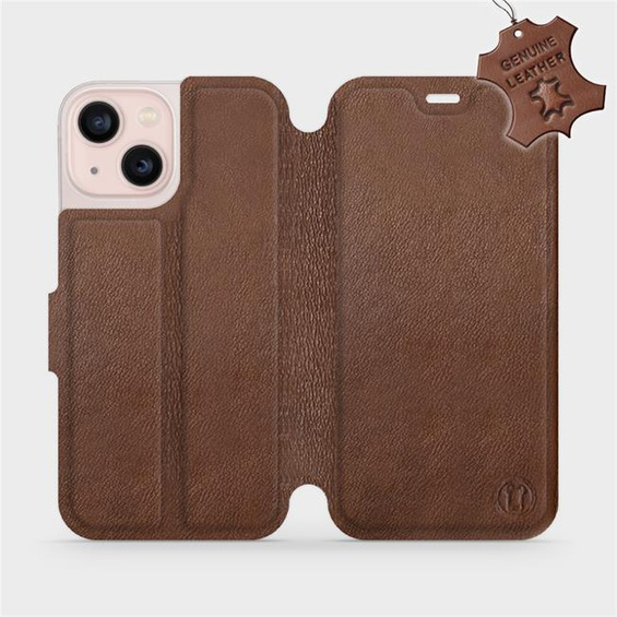 Etui ze skóry naturalnej do Apple iPhone 13 mini - wzór Brown Leather