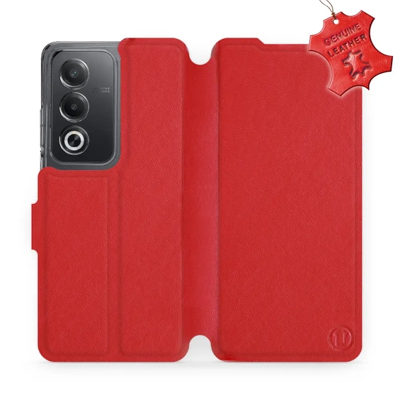Etui ze skóry naturalnej do OPPO A80 5G - wzór Red Leather