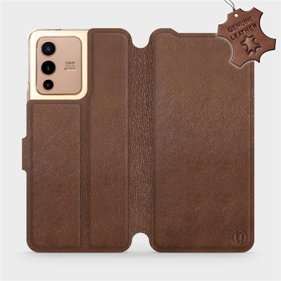 Etui ze skóry naturalnej do Vivo V23 5G - wzór Brown Leather