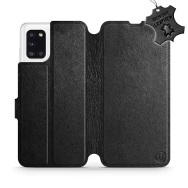 Etui ze skóry naturalnej do Samsung Galaxy A31 - wzór Black Leather