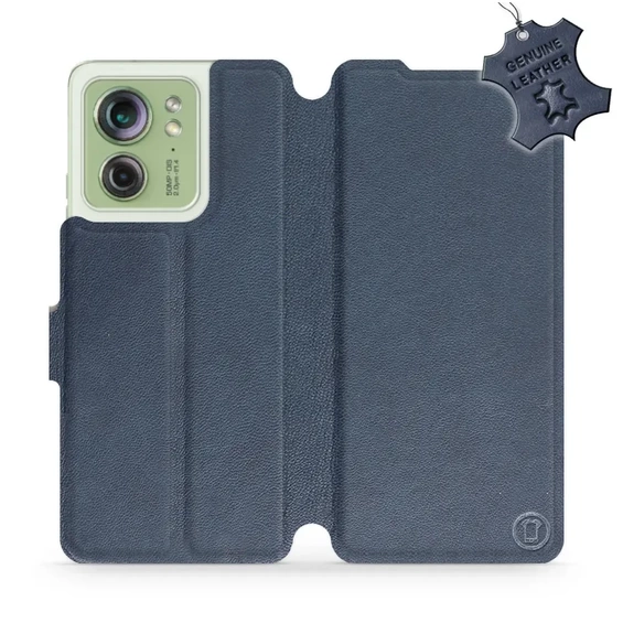Etui ze skóry naturalnej do Motorola Edge 40 - wzór Blue Leather
