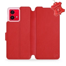 Etui ze skóry naturalnej do Motorola Moto G84 - wzór Red Leather