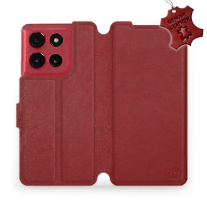 Etui ze skóry naturalnej do Motorola Moto G86 Power 5G - wzór Dark Red Leather