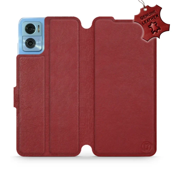 Etui ze skóry naturalnej do Motorola Moto E22 - wzór Dark Red Leather