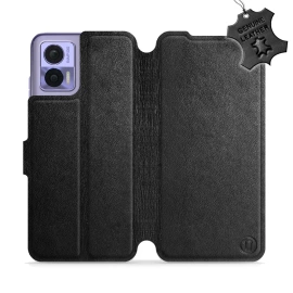 Etui ze skóry naturalnej do Motorola Edge 30 Neo - wzór Black Leather