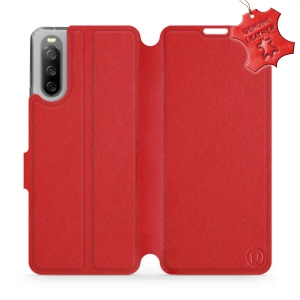 Etui ze skóry naturalnej do Sony Xperia 10 III - wzór Red Leather