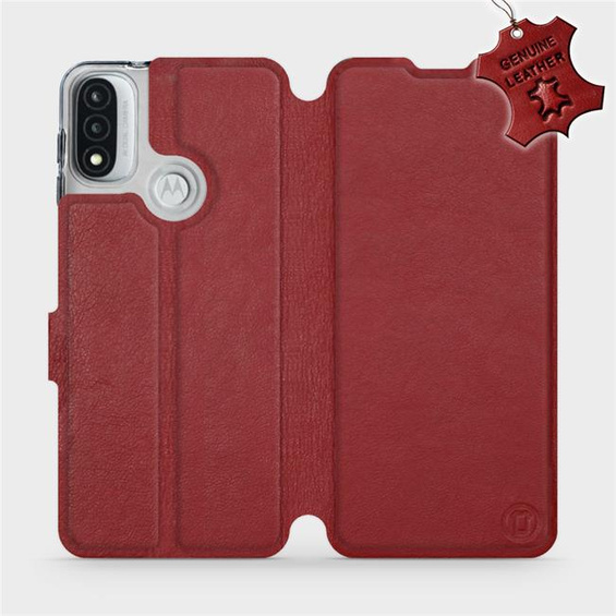 Etui ze skóry naturalnej do Motorola Moto E20 - wzór Dark Red Leather