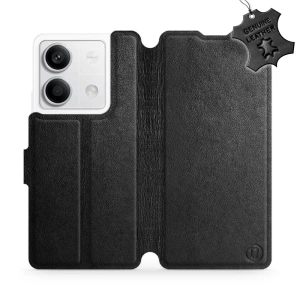 Etui ze skóry naturalnej do Xiaomi Redmi Note 13 5G - wzór Black Leather