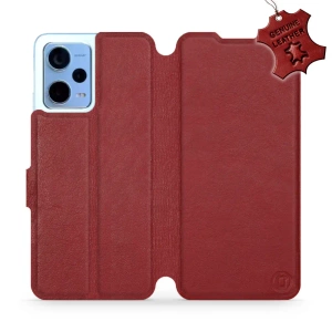 Etui ze skóry naturalnej do Xiaomi Redmi Note 12 5G - wzór Dark Red Leather