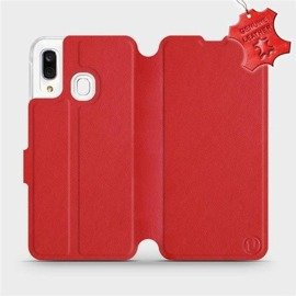 Etui ze skóry naturalnej do Samsung Galaxy A40 - wzór Red Leather