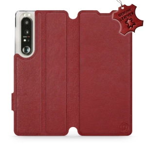 Etui ze skóry naturalnej do Sony Xperia 1 III - wzór Dark Red Leather