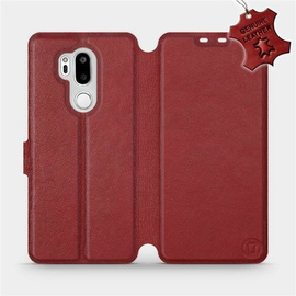 Etui ze skóry naturalnej do LG G7 ThinQ - wzór Dark Red Leather