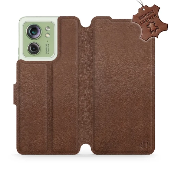 Etui ze skóry naturalnej do Motorola Edge 40 - wzór Brown Leather