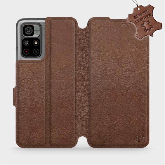 Etui ze skóry naturalnej do Xiaomi Redmi Note 11 - wzór Brown Leather