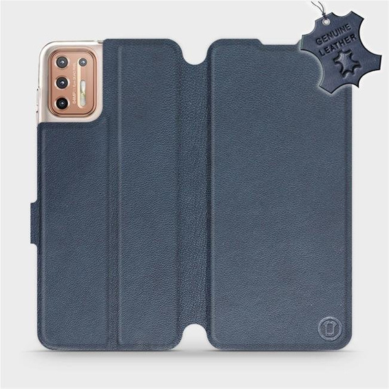 Etui ze skóry naturalnej do Motorola Moto G9 Plus - wzór Blue Leather