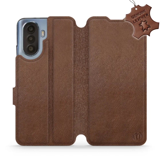 Etui ze skóry naturalnej do Huawei Nova Y70 - wzór Brown Leather