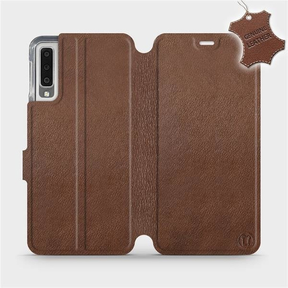 Etui ze skóry naturalnej do Samsung Galaxy A7 2018 - wzór Brown Leather