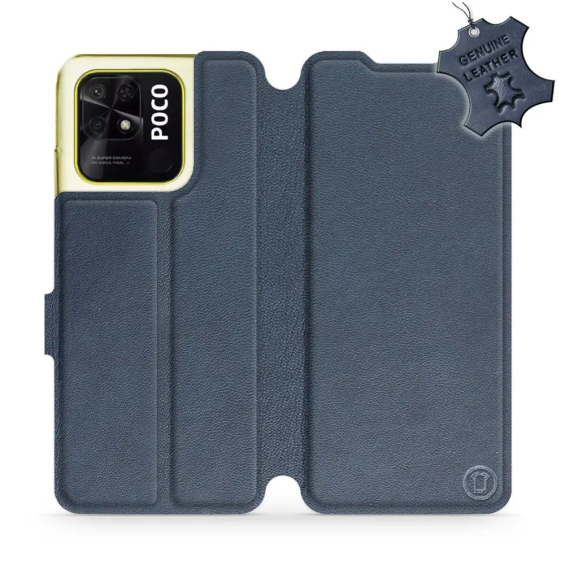 Etui ze skóry naturalnej do Xiaomi POCO C40 - wzór Blue Leather