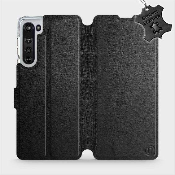 Etui ze skóry naturalnej do Motorola Edge - wzór Black Leather