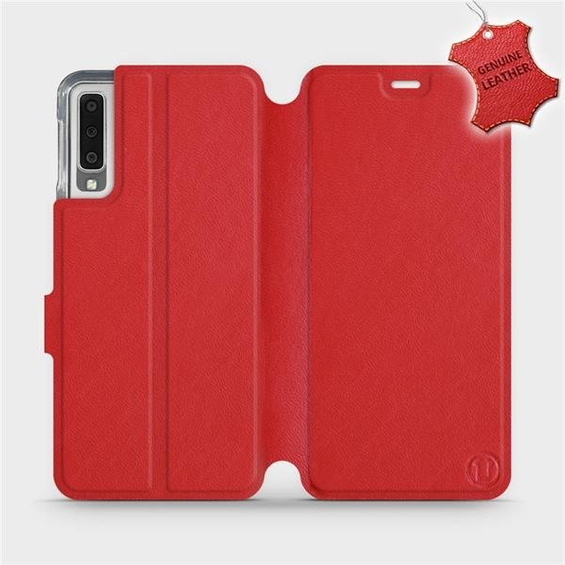 Etui ze skóry naturalnej do Samsung Galaxy A7 2018 - wzór Red Leather