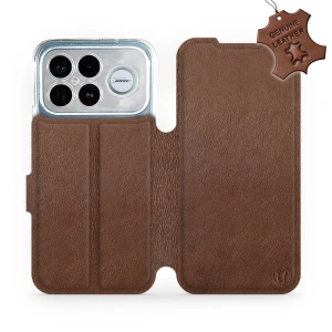 Etui ze skóry naturalnej do Xiaomi Poco F8 Ultra - wzór Brown Leather