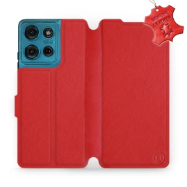 Etui ze skóry naturalnej do Motorola Moto G75 5G - wzór Red Leather