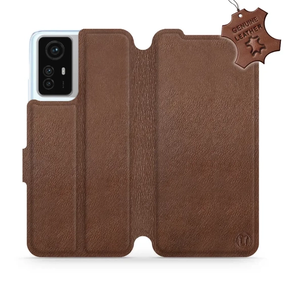 Etui ze skóry naturalnej do Xiaomi Redmi Note 12S - wzór Brown Leather