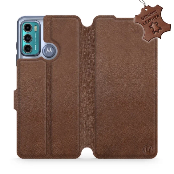 Etui ze skóry naturalnej do Motorola Moto G60 - wzór Brown Leather