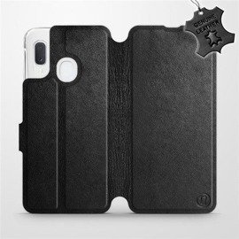 Etui ze skóry naturalnej do Samsung Galaxy A20e - wzór Black Leather