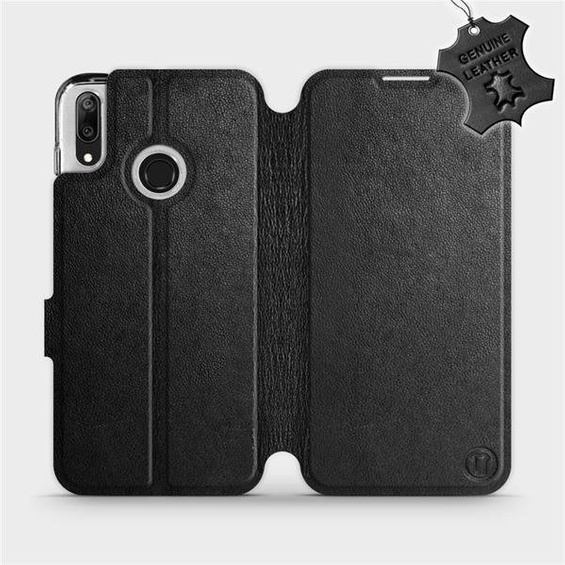 Etui ze skóry naturalnej do Huawei Y7 2019 - wzór Black Leather