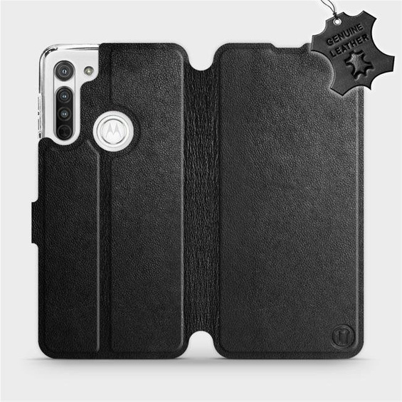 Etui ze skóry naturalnej do Motorola Moto G8 - wzór Black Leather