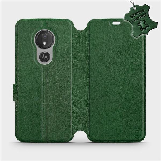 Etui ze skóry naturalnej do Motorola Moto G7 Power - wzór Green Leather
