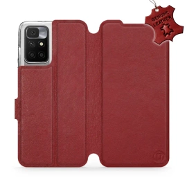 Etui ze skóry naturalnej do Xiaomi Redmi 10 - wzór Dark Red Leather