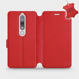 Etui ze skóry naturalnej do Nokia 6.1 - wzór Red Leather