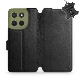 Etui ze skóry naturalnej do Motorola Moto G15 - wzór Black Leather
