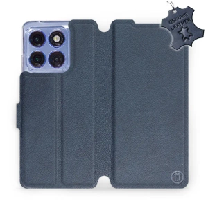 Etui ze skóry naturalnej do Motorola Edge 60 Pro - wzór Blue Leather