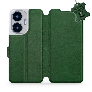 Etui ze skóry naturalnej do Realme C55 - wzór Green Leather