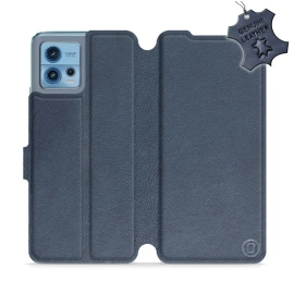Etui ze skóry naturalnej do Motorola Moto G72 - wzór Blue Leather