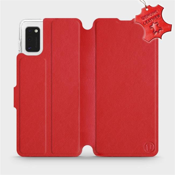 Etui ze skóry naturalnej do Samsung Galaxy A41 - wzór Red Leather