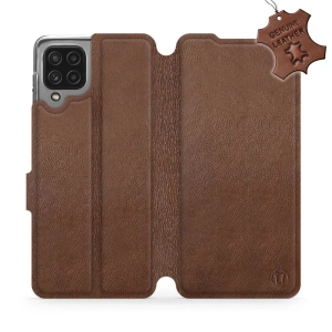 Etui ze skóry naturalnej do Samsung Galaxy A22 4G - wzór Brown Leather